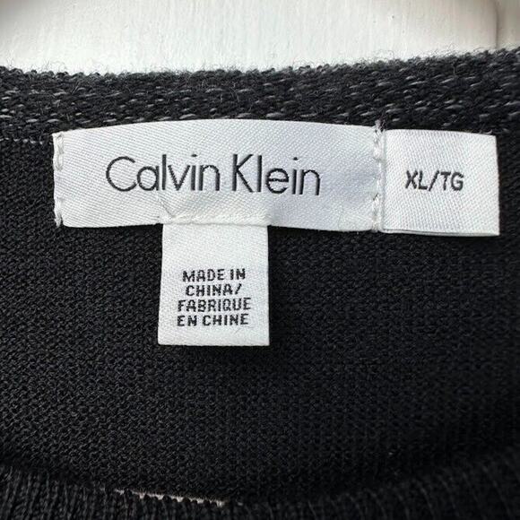 Calvin Klein Sweater Mens XL Black Gray Merino Wool Long Sleeve Crew Neck - Picture 2 of 5